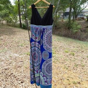 Ronni Nicole Maxi Long Dress 14  Sleeveless V Neck Geometric Design  EUC